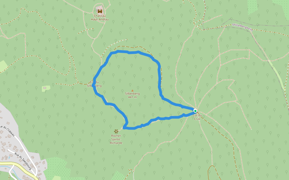 Col du Silberberg walking route map in Andlau