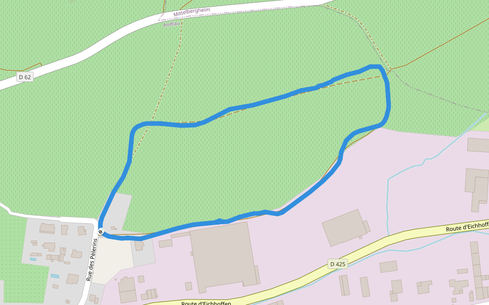 Rue des Pèlerins walking route map in Andlau