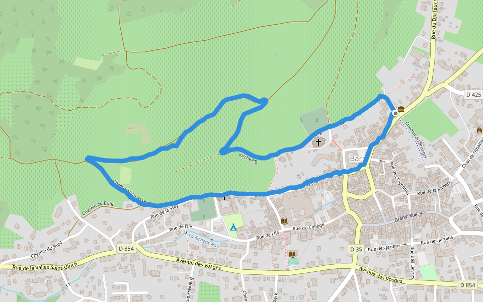Chemin de la Chapelle walking route map in Barr