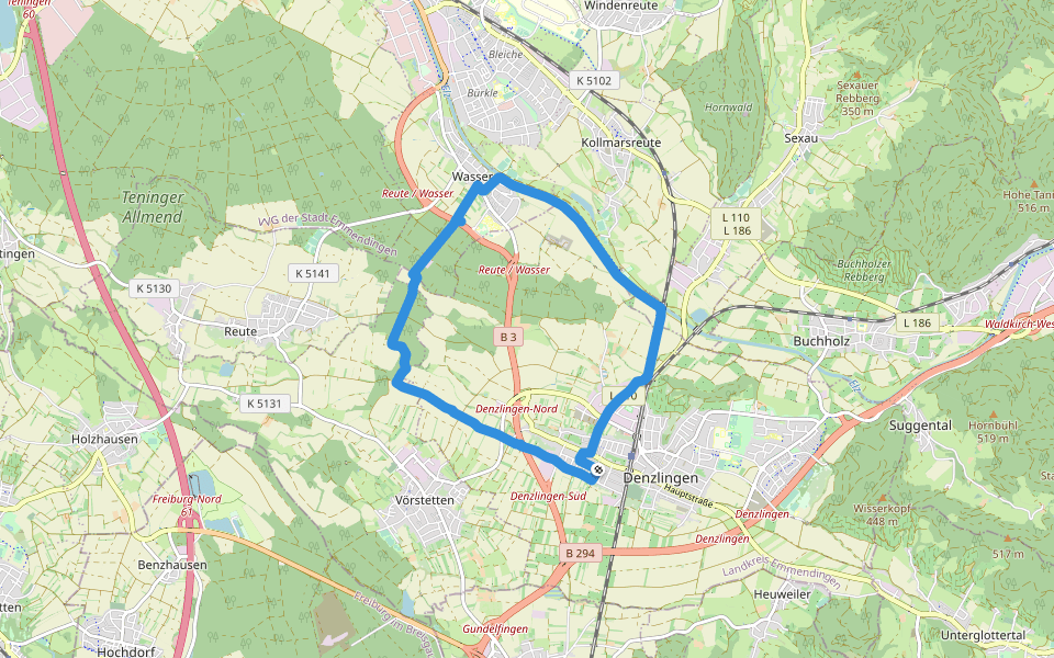 Herrenweg walking route map in Denzlingen