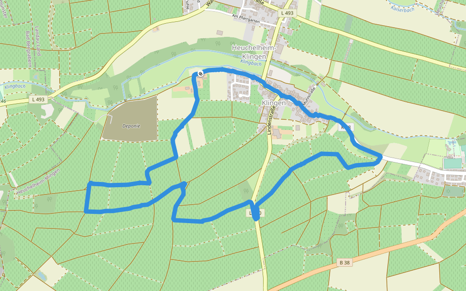 Klingen Weinrundwanderweg walking route map in Heuchelheim-Klingen