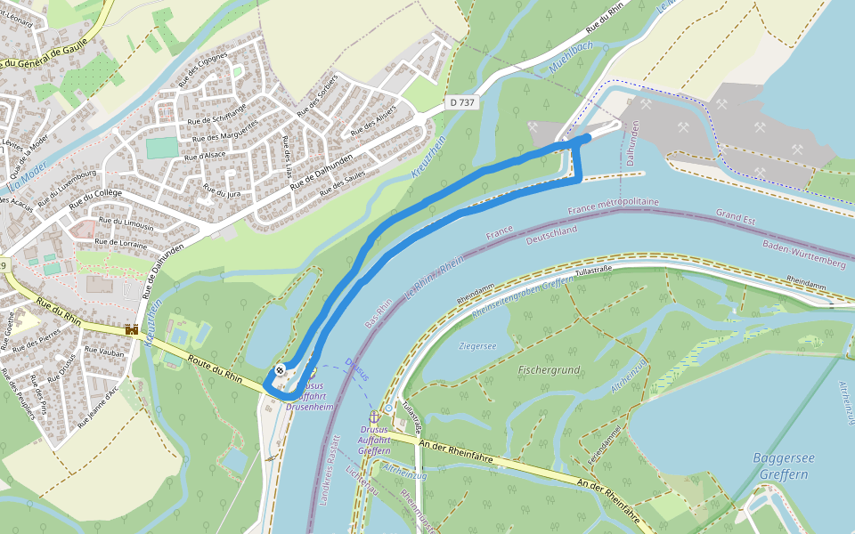 Au Rhin walking route map in Drusenheim