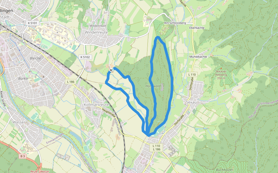 Hochburg Emmendingen walking route map in Emmendingen