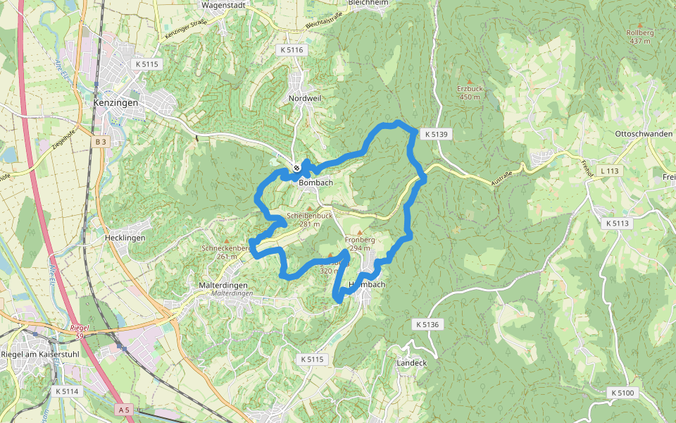 Hochwald Königssträßle walking route map in Kenzingen