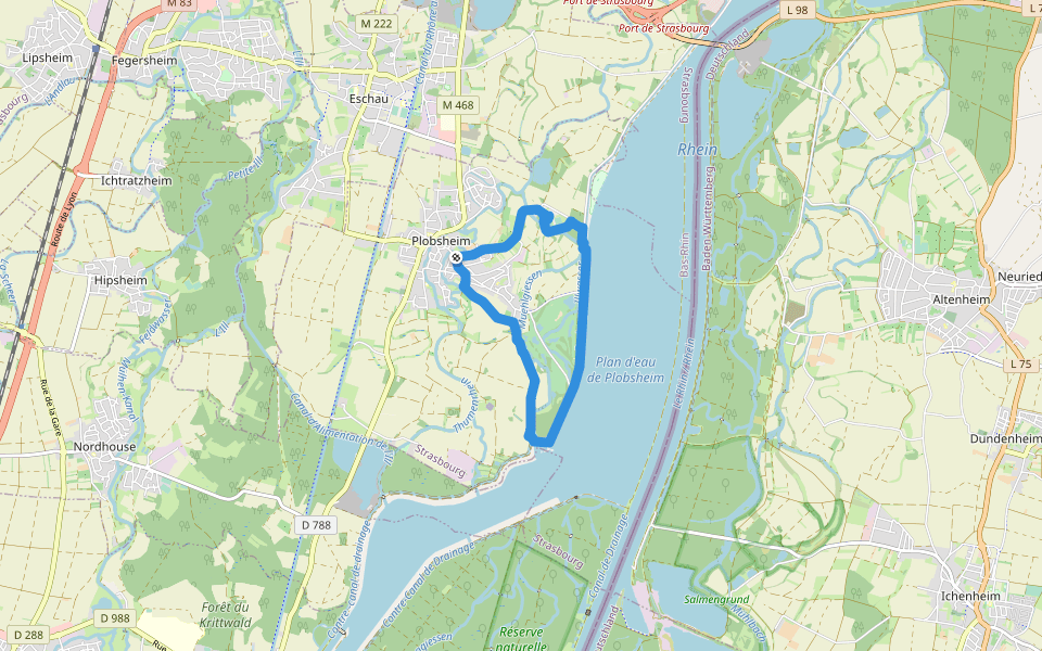 Bassin de Compensation walking route map in Plobsheim
