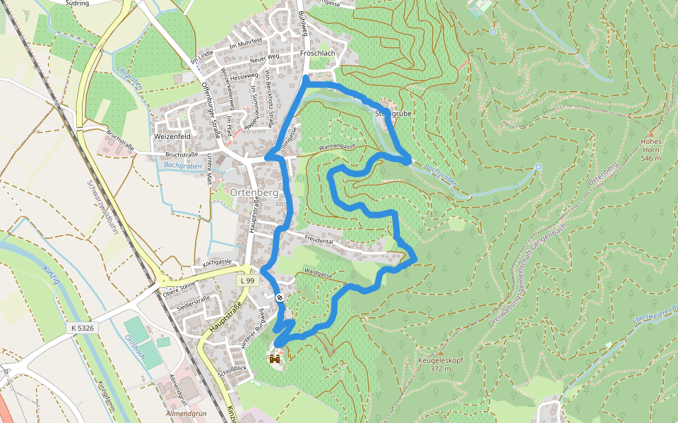 Schloss Ortenberg walking route map in Ortenberg