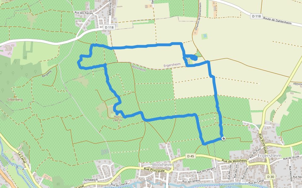 Chemin de Rottweg walking route map in Ergersheim
