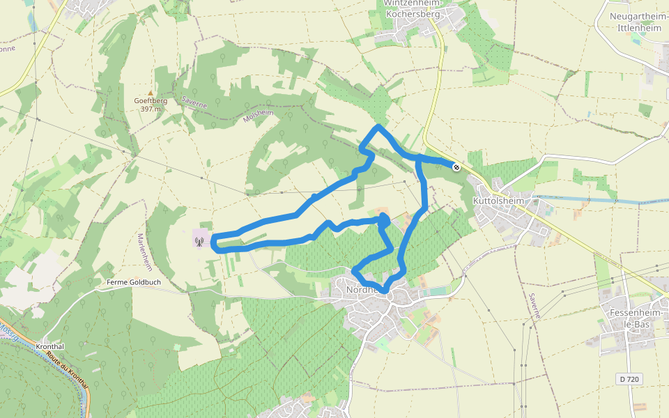 Circuit des Trois Chapelles walking route map in Kuttolsheim