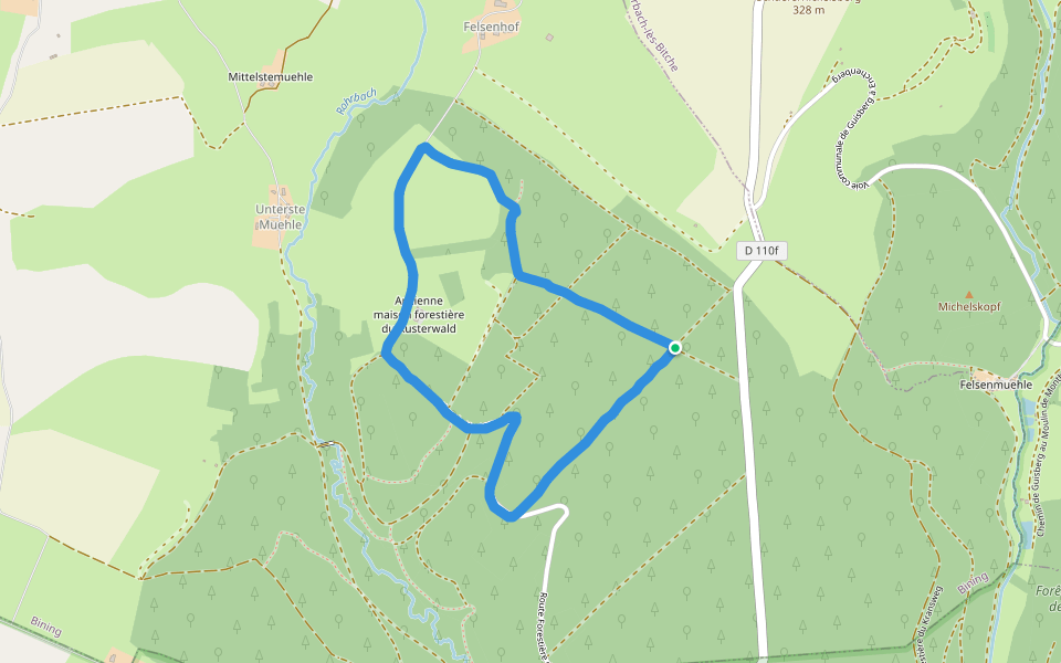 Kusterwald walking route map in Bining
