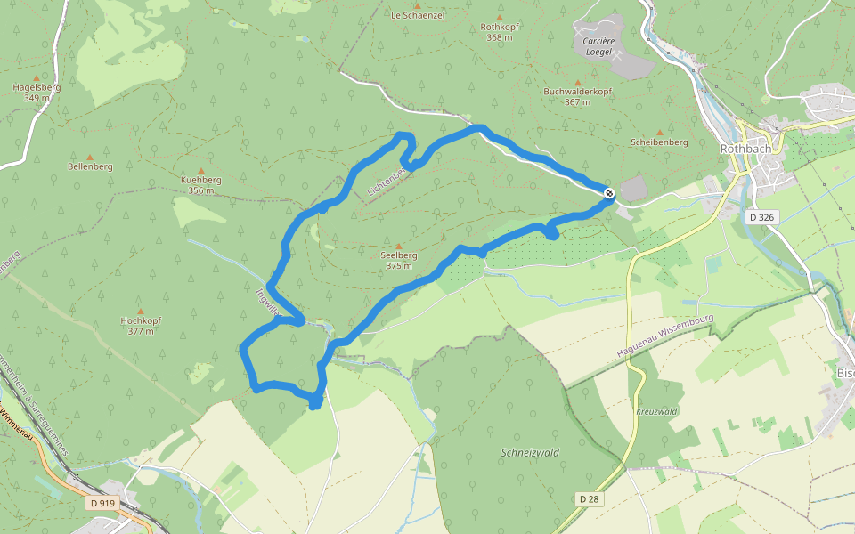 Neufeldweg walking route map in Rothbach