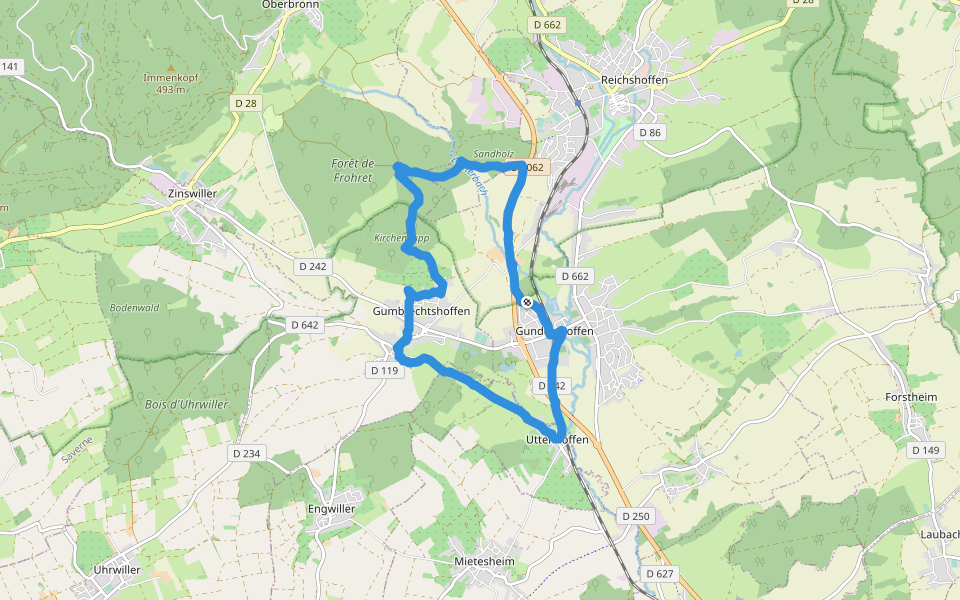 Chemin Forestier walking route map in Gundershoffen
