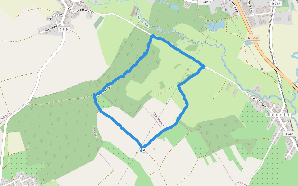 Chemin Forestier walking route map in Mietesheim
