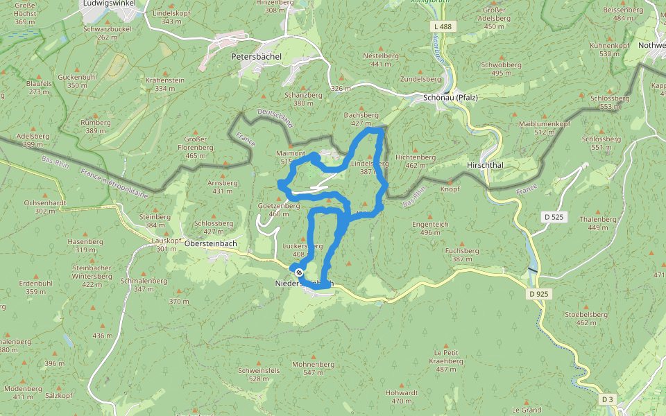 Le rocher des Tziganes walking route map in Niedersteinbach