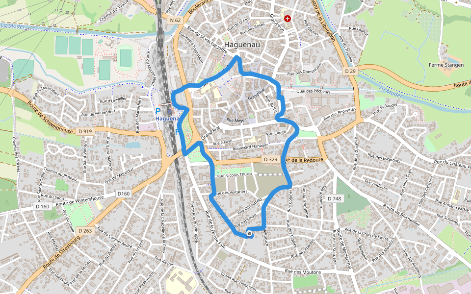 Parc de la Gare walking route map in Haguenau