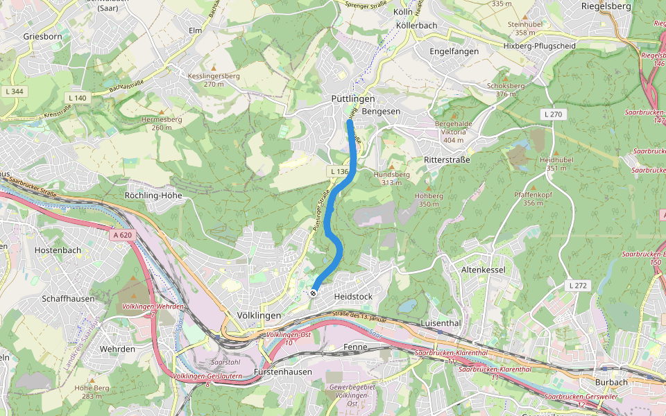 Köllertalradweg walking route map in Völklingen
