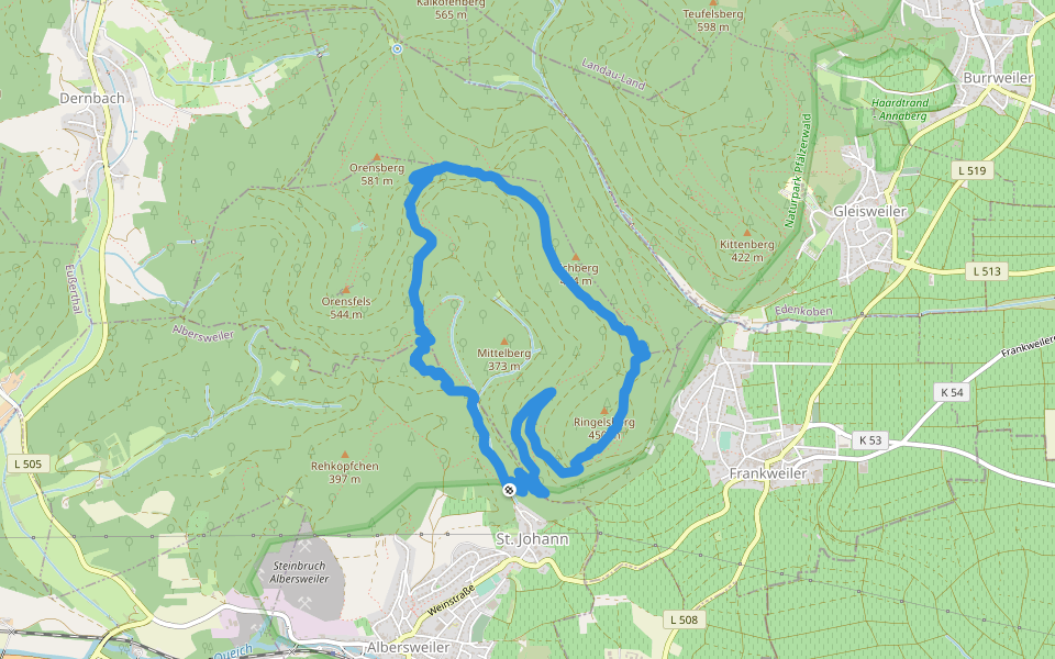 Orensfels walking route map in Albersweiler