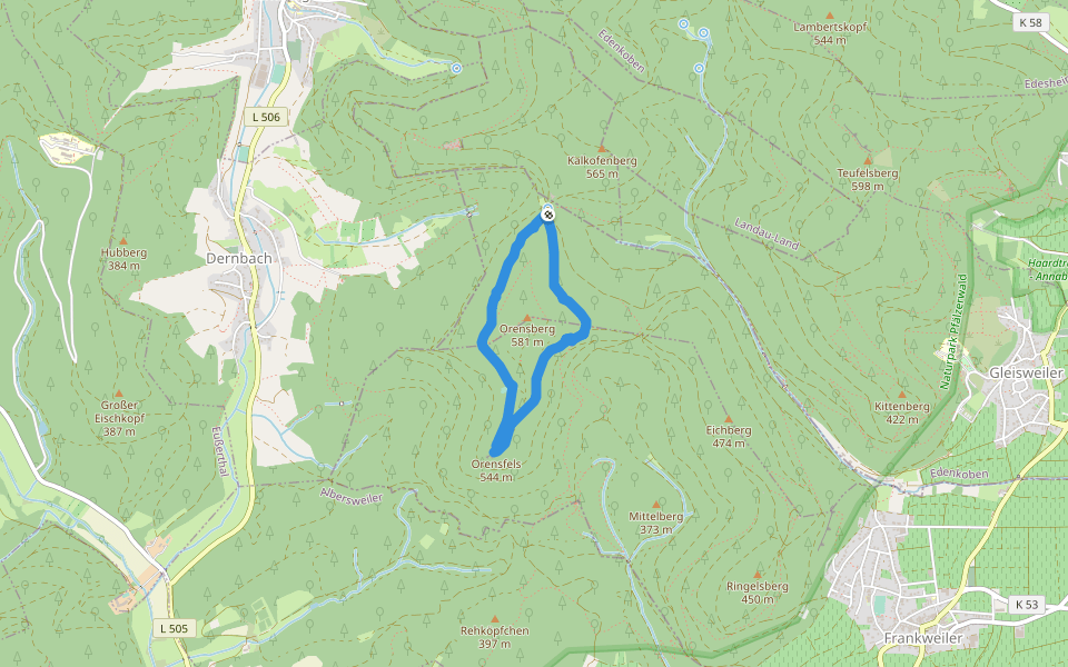 Orensberg walking route map in Böchingen