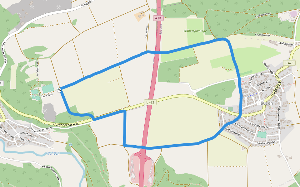 Erdbeerplantage walking route map in Zimmern ob Rottweil