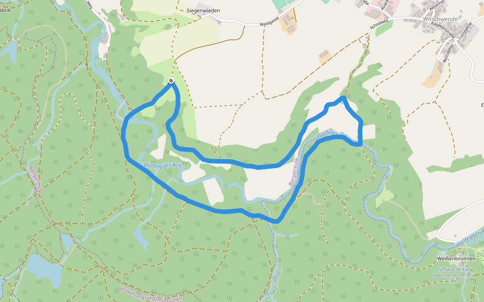 Wolfegger Ach walking route map in Bergatreute