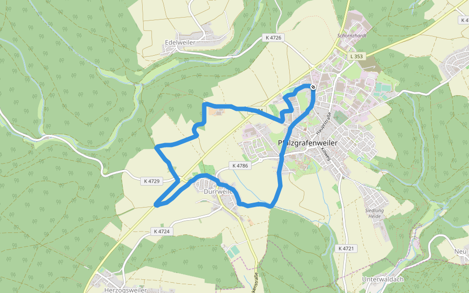 Festplatz walking route map in Pfalzgrafenweiler