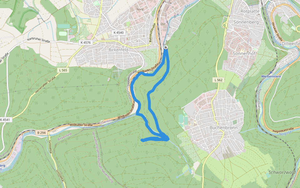 Glockenwiesenstraße walking route map in Birkenfeld