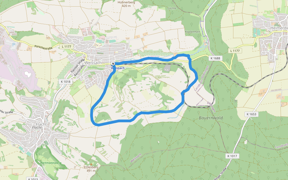 Bauernwald walking route map in Weissach