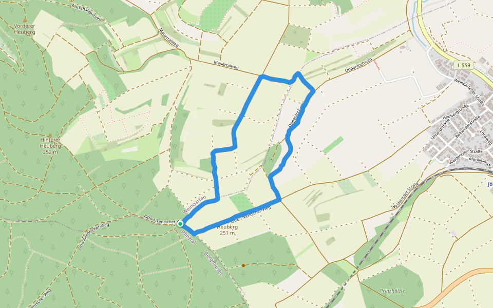 Heuberg walking route map in Weingarten (Baden)