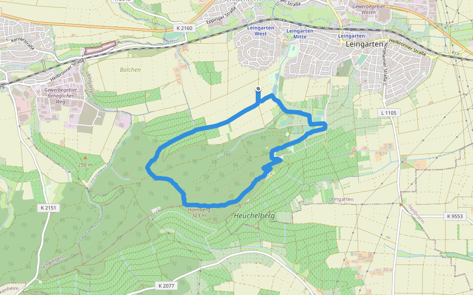 Hornberg walking route map in Leingarten