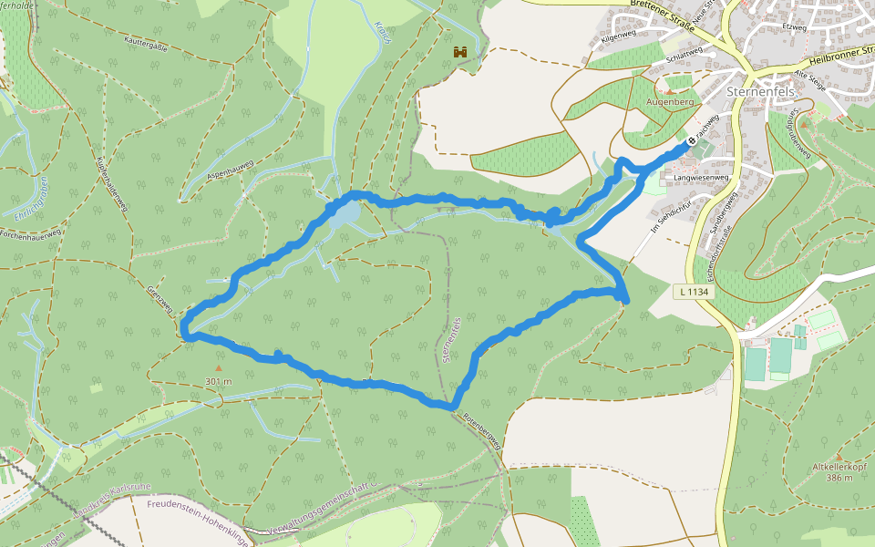Rotenbergweg walking route map in Sternenfels