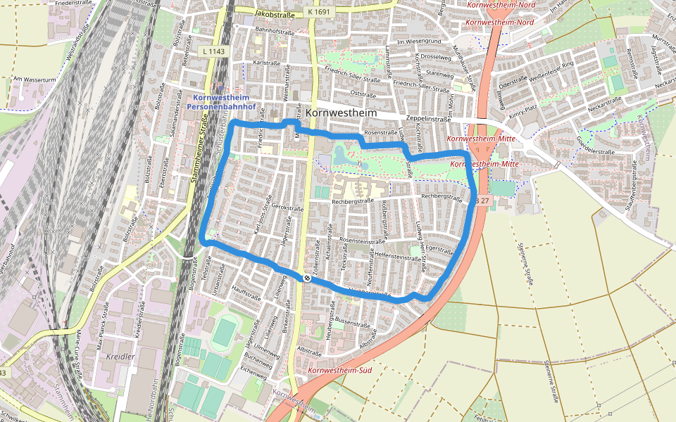 Salamander-Stadtpark walking route map in Kornwestheim