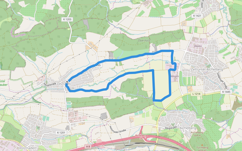 Hartplatz walking route map in Ohmden