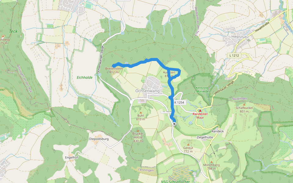 Breitensteinweg walking route map in Bissingen an der Teck