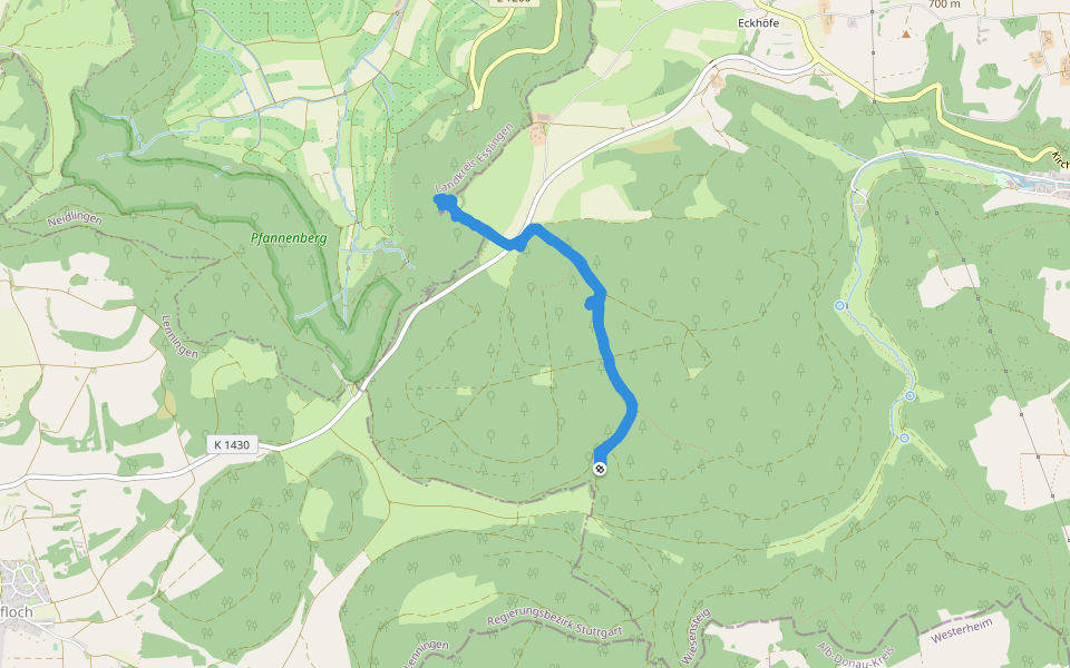 Bronnensträßle,Rudertälesweg walking route map in Wiesensteig