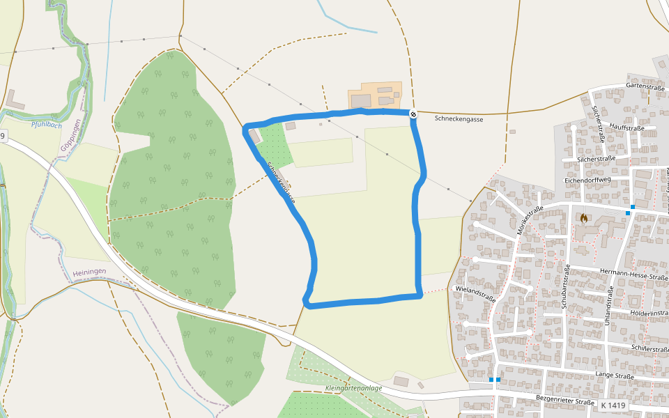 Schneckengasse walking route map in Heiningen