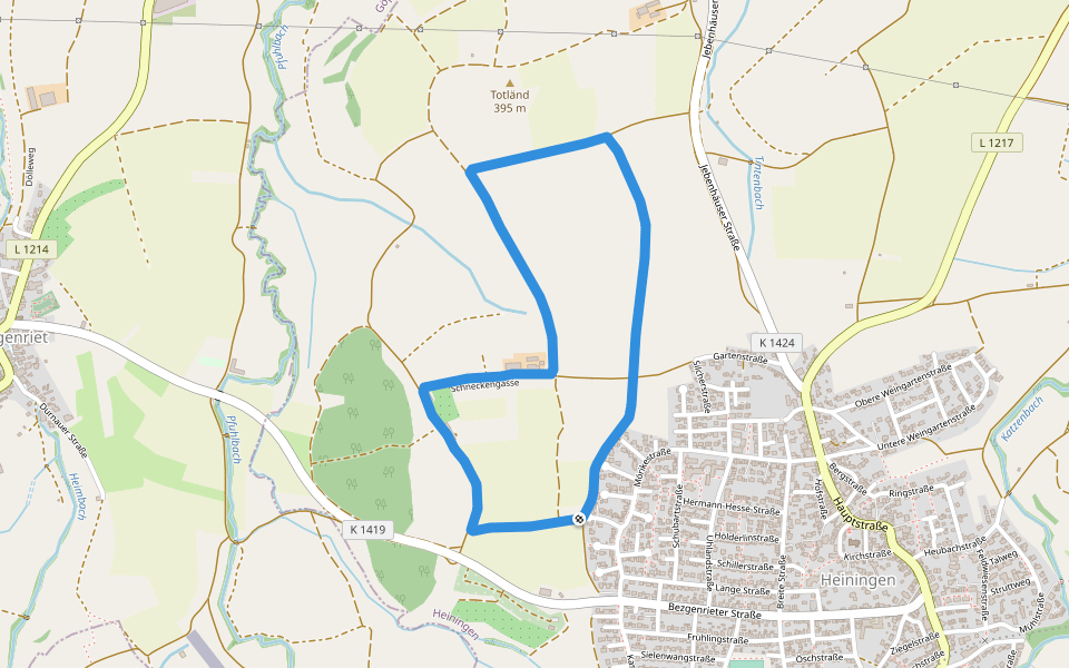 Gartenstraße walking route map in Heiningen