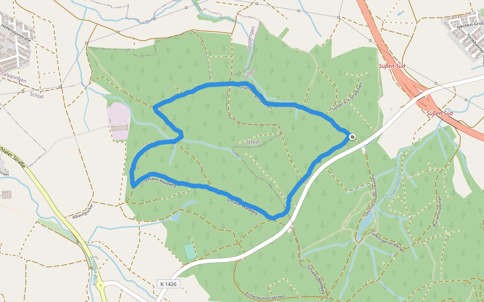 Ursenwangsträßchen - Schlater Waldweg walking route map in Süßen