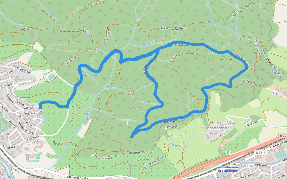 Vogelbauerebeneweg walking route map in Plüderhausen