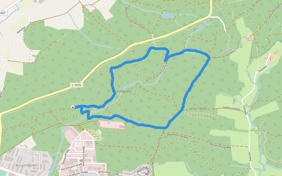 Westliche Linsenholz-Ausfahrt walking route map in Göppingen