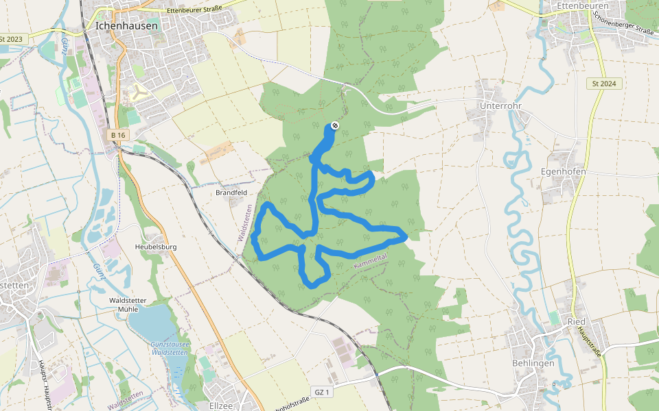 Tour 16 blau walking route map in Kammeltal