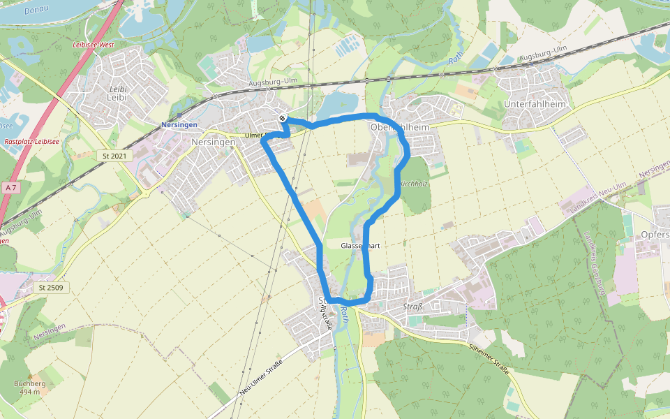 Rundkurs 6km walking route map in Nersingen