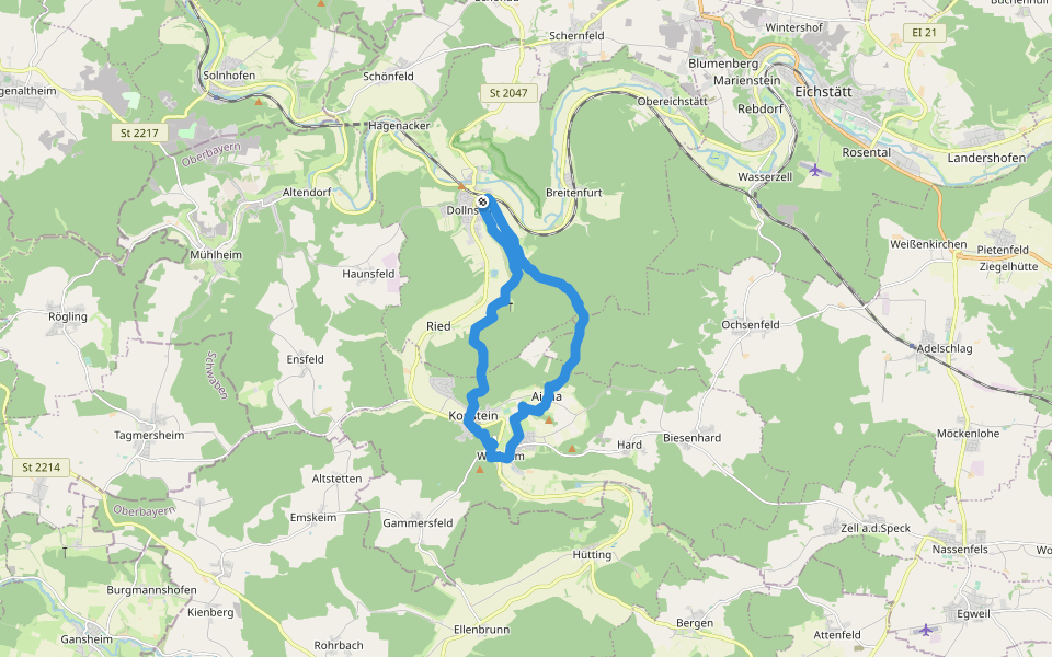 Donautalwanderweg 7 walking route map in Dollnstein