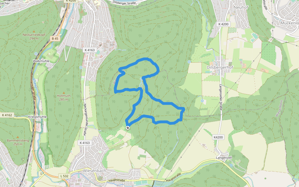 Herrenwaldweg walking route map in Wiesenbach
