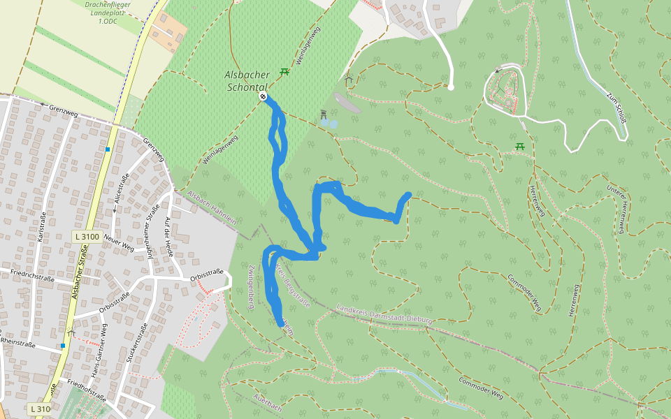 Rundwanderweg Alsbach-Hähnlein Herzog-Ulrich-Ruhe 3: Schloss-Weg walking route map in Alsbach-Hähnlein