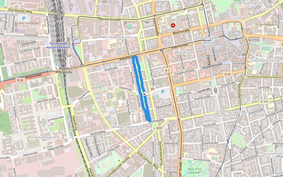 Albert-Schweitzer-Anlage walking route map in Darmstadt