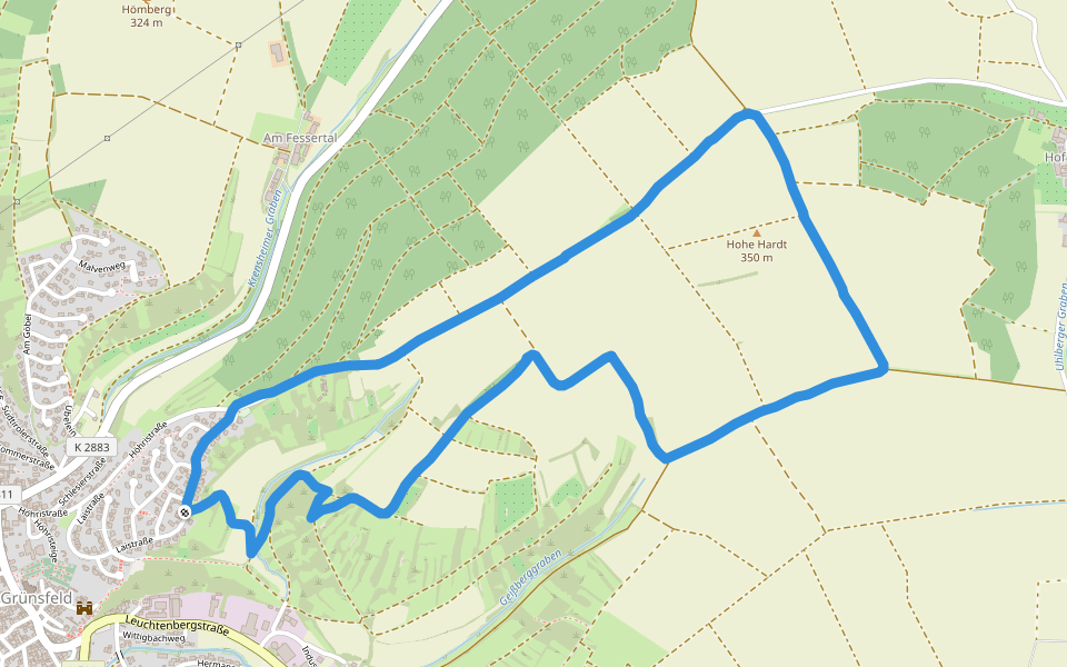 Hohe Hardt walking route map in Grünsfeld