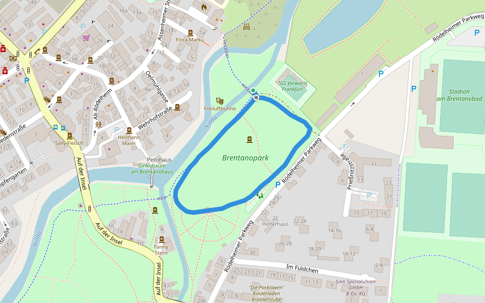 Brentanopark walking route map in Frankfurt am Main