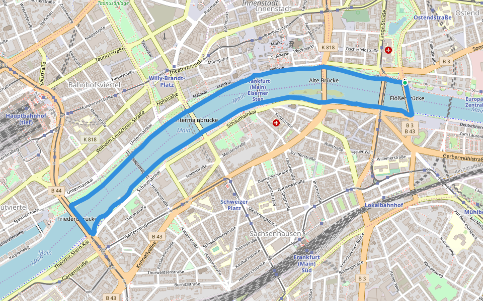 Main walking route map in Frankfurt am Main