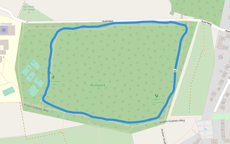 Huthpark walking route map in Frankfurt am Main