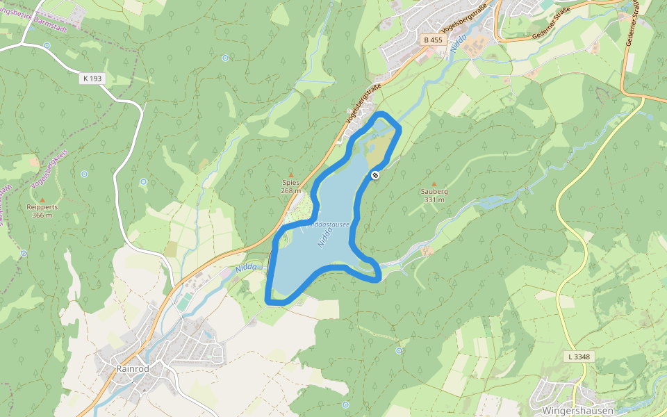 Niddastausee walking route map in Schotten