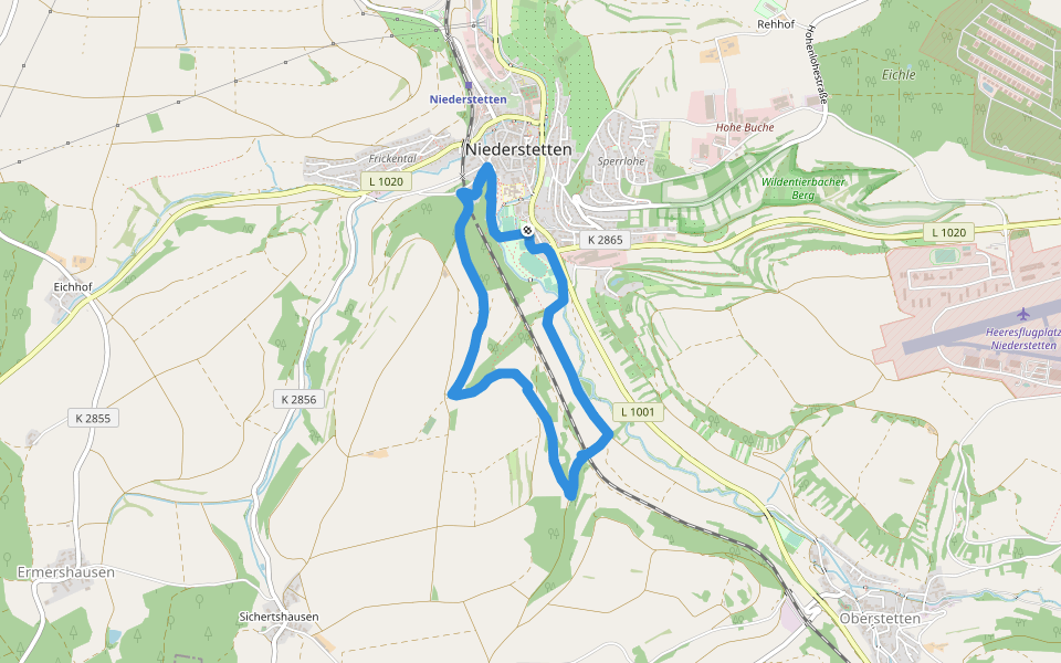 Schloss Haltenbergstetten walking route map in Niederstetten
